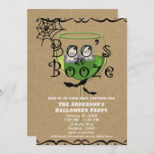 Invitation Booze & Booze Ghosts & Bats Kraft Halloween Party (Devant / Derrière)