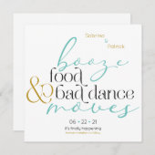 Invitation Booze d'or turquoise Aliments Mauvaise Danse Dépla (Devant / Derrière)