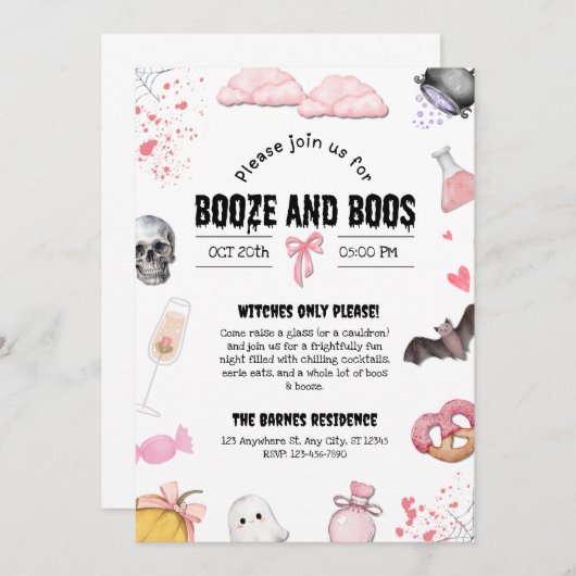 Invitation Booze et Boos Party (Devant / Derrière)