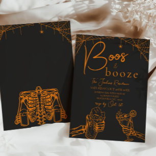 Invitation Booze Halloween Skeleton Party Orange