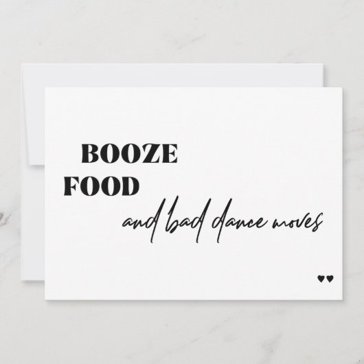 Invitation Booze nourriture mauvaise danse bouge drôle mariag (Devant)