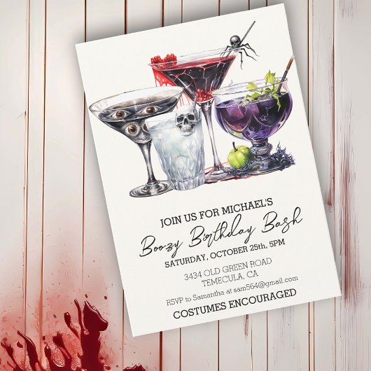 Invitation Boozy Birthday Bash Halloween Cocktail party