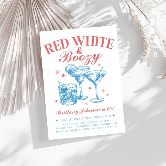 Invitation Boozy blanc rouge 4 juillet Anniversaire