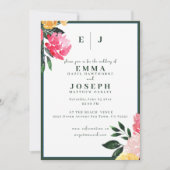 Invitation Boquet de pivoine rose sur Mariage vert (Devant)