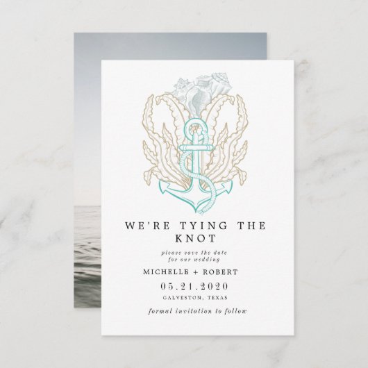 Invitation bord de mer élégant Photo Enregistrer la date (Devant / Derrière)