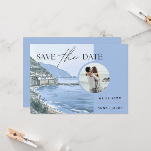 Invitation Bord de mer italien avec photo Enregistrer la date