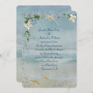 Invitation bord de mer turquoise avec étoiles de mer et bulle