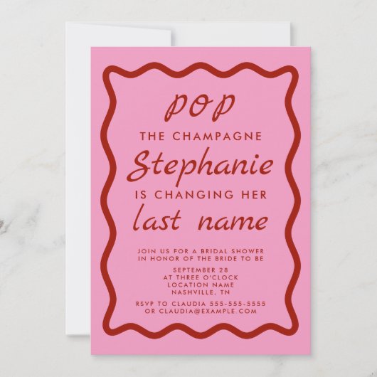 Invitation Bord rose et rouge pop la nuptiale Champagne (Devant)