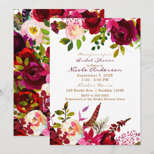 Invitation Bordeaux Bourgogne Marron Bohème Floral Mariage