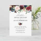 Invitation bordeaux et marine, rougir mariage rose (Debout devant)