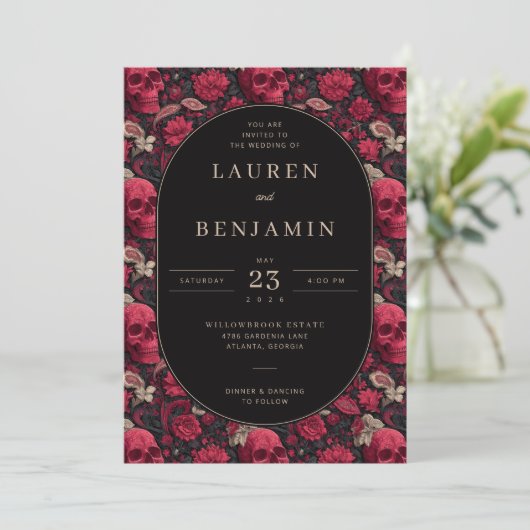Invitation Bordeaux Gothic Paisley Wedding (Debout devant)