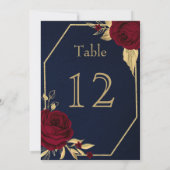 Invitation bordeaux or fleurs géométrique marine numéro de ta (Dos)