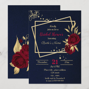 Invitation bordeaux or floral marine bleu nuptiale