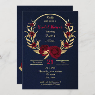 Invitation bordeaux or floral marine bleu nuptiale