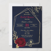 Invitation bordeaux or floral marine bleu nuptiale (Devant)