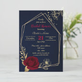 Invitation bordeaux or floral marine bleu nuptiale (Debout devant)