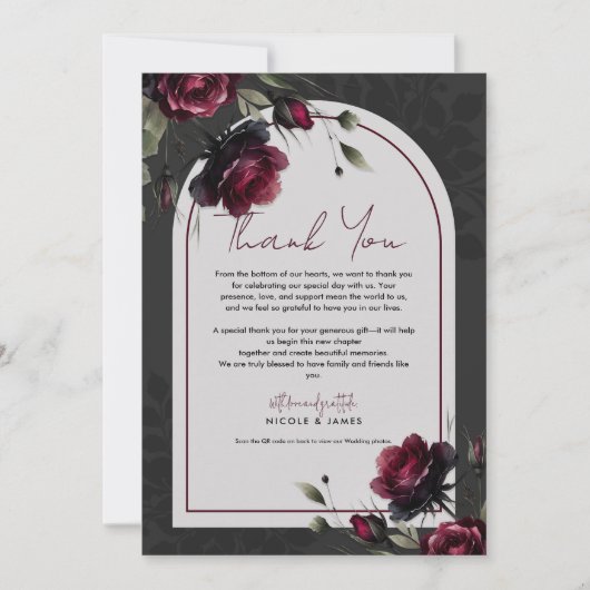 Invitation Bordeaux Red Roses Shadowy Grey Floral Mariage (Devant)