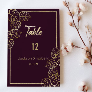 Invitation Bordeaux riche en or rouge fleuri Nombres de table
