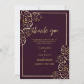 Invitation Bordeaux riche en or rouge Merci floral (Devant)