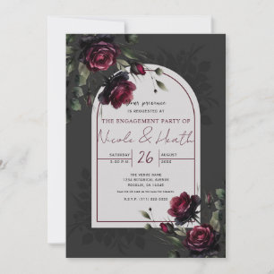 Invitation Bordeaux Roses Rouges Ombre Gris Floral Engagement