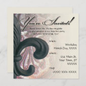 Invitation bordeaux/ sable carré "fleur de lis en fer" (Devant / Derrière)