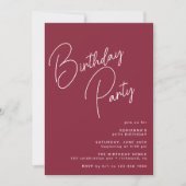 Invitation Bordeaux | Typographie moderne Burgundy Red Annive (Devant)