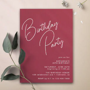 Invitation Bordeaux Typographie moderne Burgundy Red Annive