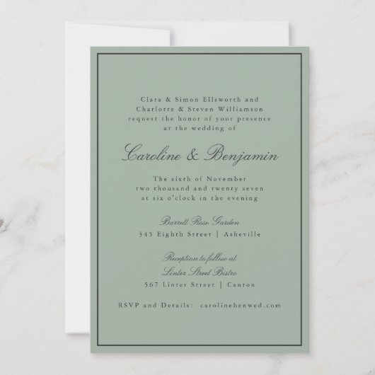 Invitation Border Script Elegant Wedding Olive Gray RSVP (Devant)