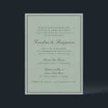 Invitation Border Script Elegant Wedding Olive Gray RSVP<br><div class="desc">This wedding invitation features a dusty sage green background,  soft black refined serif lettering,  and a clean border.</div>