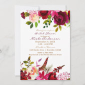 Invitation Bordo Burgundy Maroon Boho Fête des mariées floral (Devant)