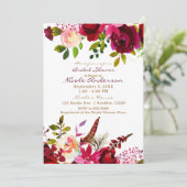 Invitation Bordo Burgundy Maroon Boho Fête des mariées floral (Debout devant)