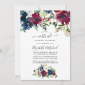 Invitation Bordo et marine Aquarelle Florale Mariage virtuel (Devant)