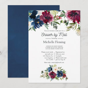Invitation Bordo et Navy Watercolor Baby Shower Virtuel de Ma