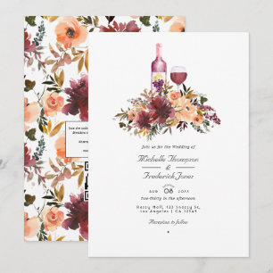 Invitation Bordo Pêcher Floral Vin Dégustation Mariage Photo 