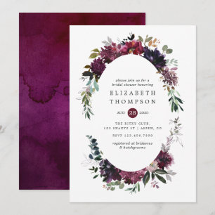 Invitation Bordo Violet Plum Aquarelle Floral Mariage