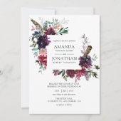 Invitation Bordo Violet Plum Aquarelle Mariage Floral (Devant)