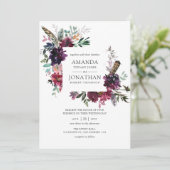 Invitation Bordo Violet Plum Aquarelle Mariage Floral (Debout devant)