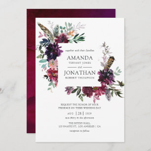 Invitation Bordo Violet Plum Aquarelle Mariage Floral