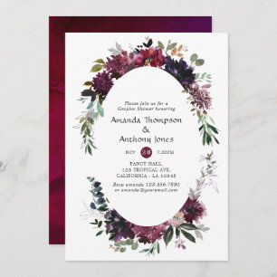 Invitation Bordo Violet Plum Floral Couples Douche