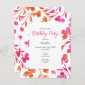 Invitation Bords de fleurs d'aquarelle rose et orange chauds (Devant / Derrière)