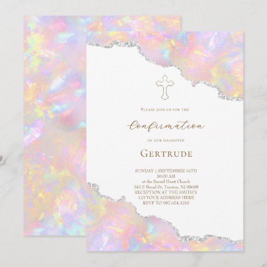 Invitation bords opale Confirmation (Devant / Derrière)