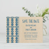 Invitation Bordure Art déco bleu Enregistrer la date Invitati (Debout devant)