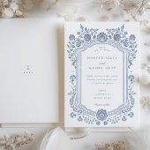 Invitation Bordure baroque bleu floral peint à la main