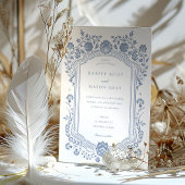 Invitation Bordure baroque bleu floral peint à la main