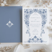 Invitation Bordure baroque bleu floral peint à la main