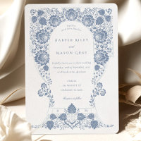 Bordure baroque bleu floral peint à la main