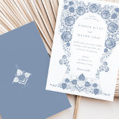 Invitation Bordure baroque bleu floral peint à la main