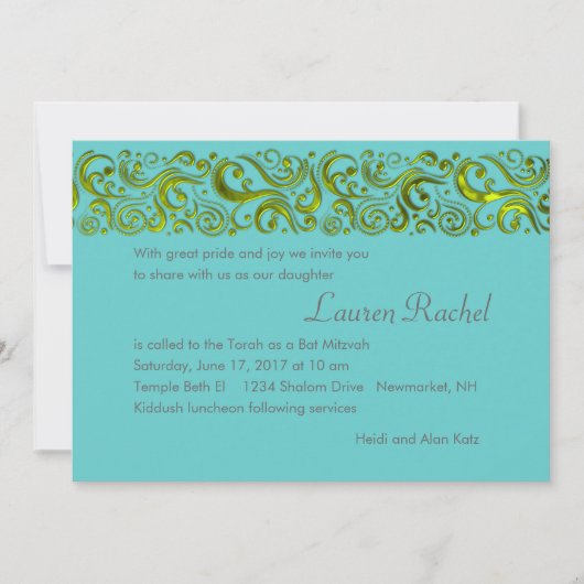 Invitation Bordure bat mitzvah Lime Vert Swirlie Toute couleu (Devant)