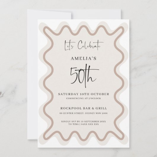 Invitation Bordure blanche beige Vague 50e anniversaire Invit (Devant)