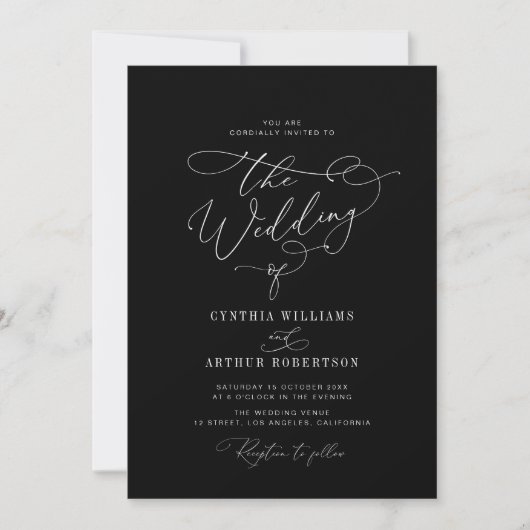 Invitation bordure blanche noir unique QR Code mariage (Devant)
